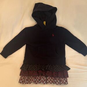 Polo by Ralph Lauren Navy Sweatshirt Dress with Hoodie and Plaid Skirt / 3T